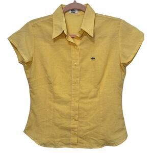 VINTG LACOSTE Yellow Short Sleeve Casual Botton Up Shirt Women's Size 38